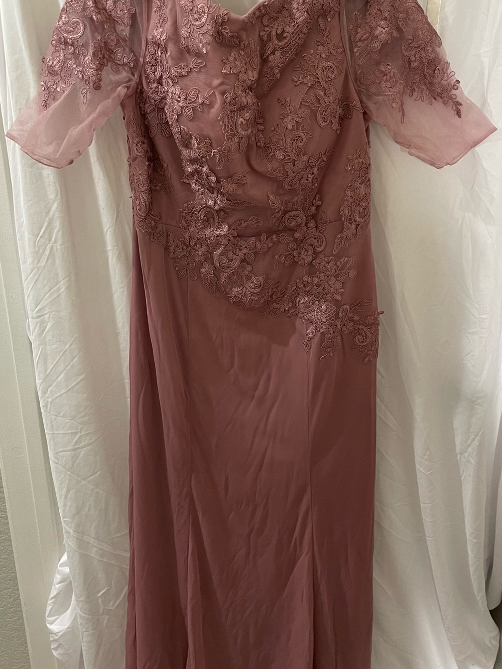 Azazie Mauve Lace-Appliqué Maxi Dress